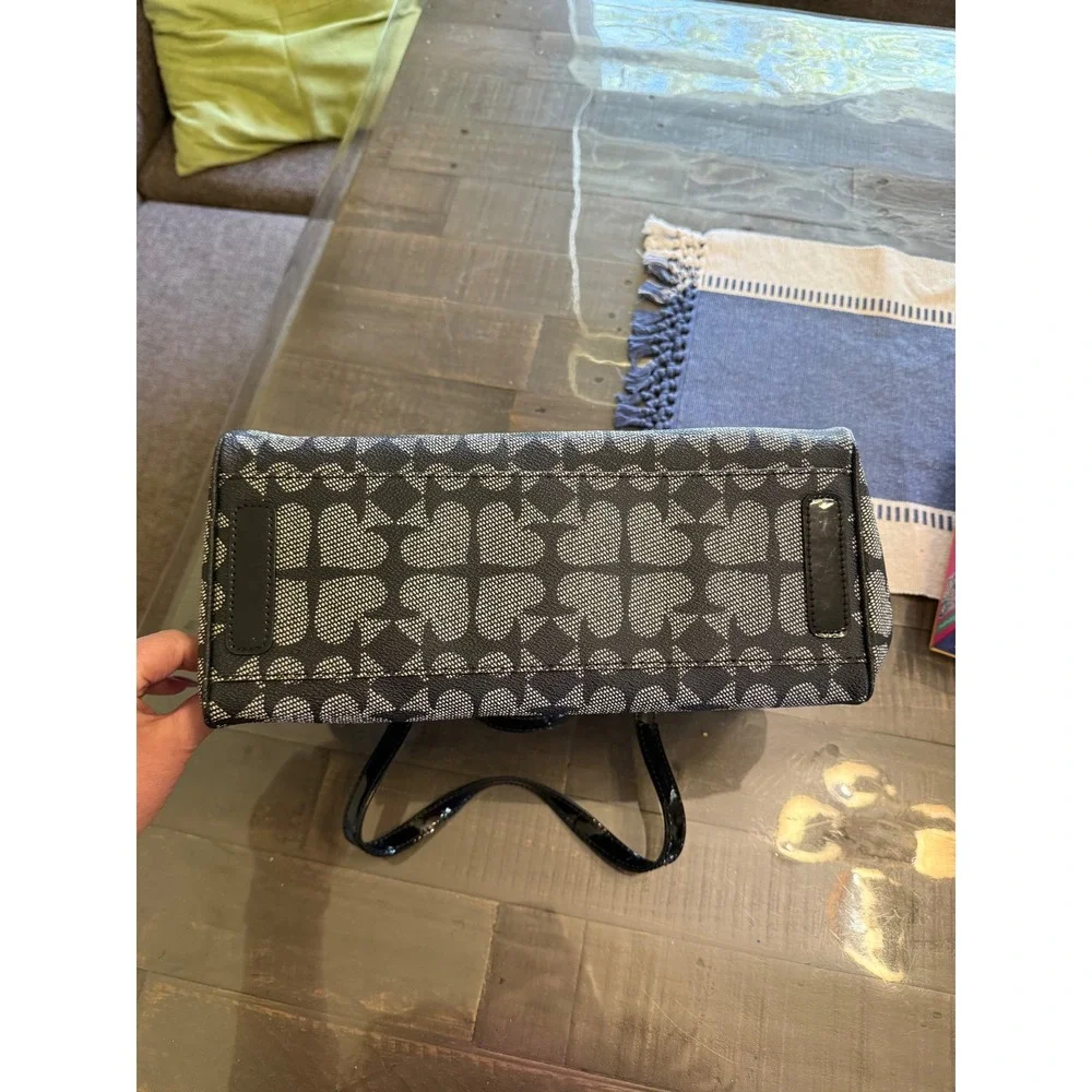 Kate Spade Black White Spade Flower Satchel Bag Patent Leather Trim‎ Monogram